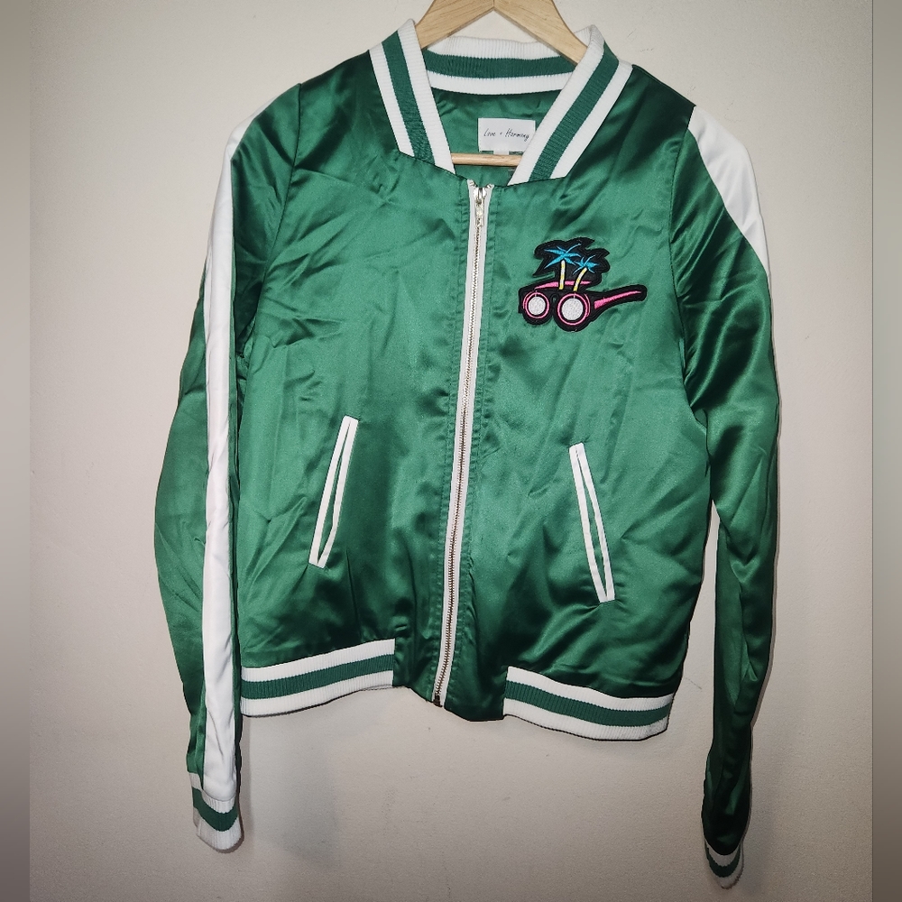 Love & Harmony Green and White Satin Jacket, Women's Size Small